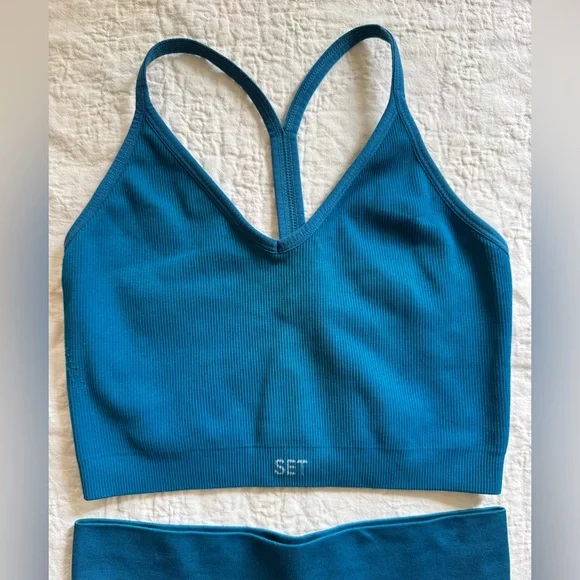 Set Active set shorts tank cropped teal blue small medium workout - Picture 3 of 9